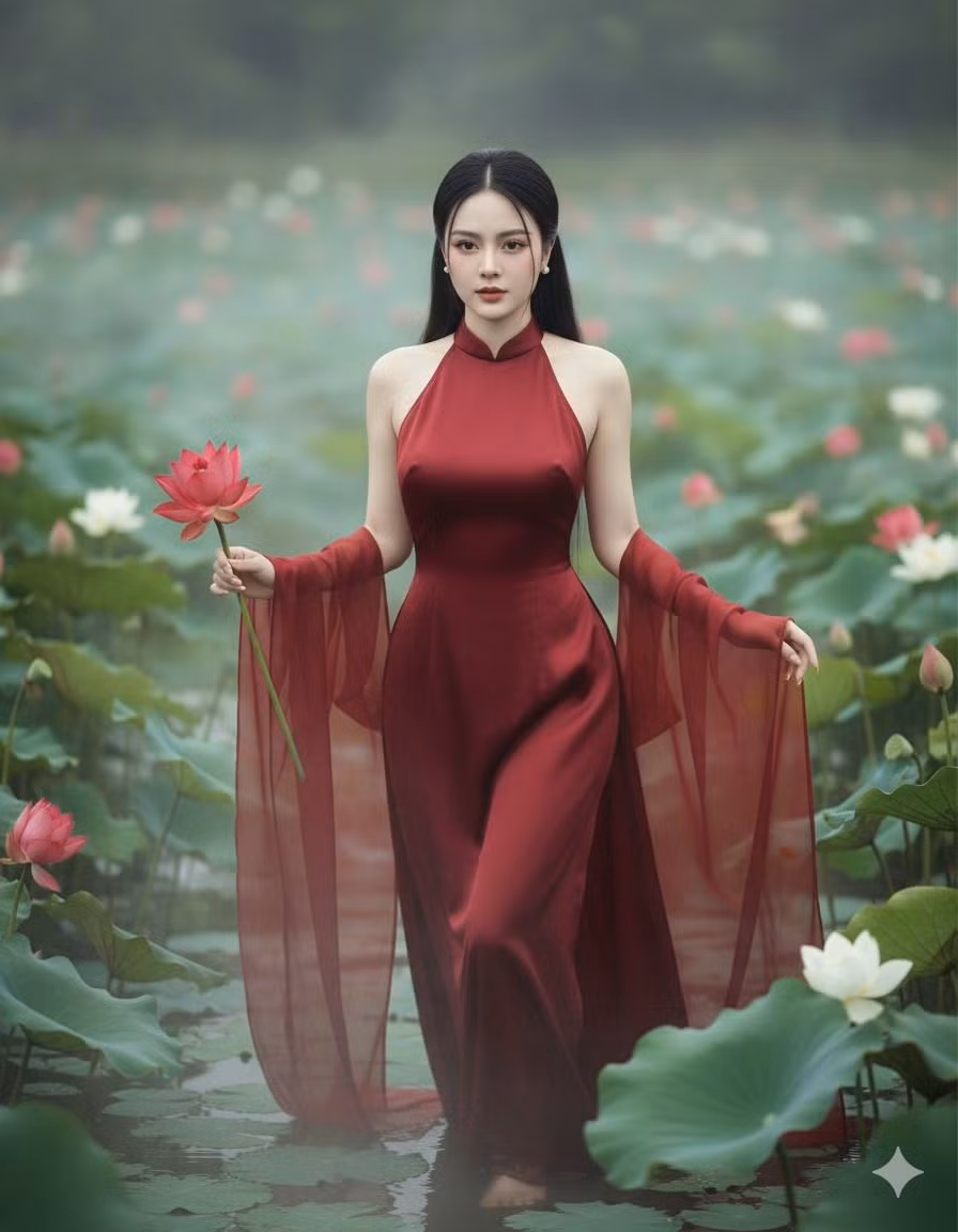 Chính vì vậy, khi Hằng Túi đăng tải bộ ảnh Trung thu công phu với nhiều bối cảnh khác nhau, từ hóa thân thành Hằng Nga bồng thỏ trắng dưới ánh trăng rằm, diện áo dài lụa giữa đầm sen, cho đến chụp cùng lân sư rực rỡ, người hâm mộ không khỏi xuýt xoa trước sự đầu tư kỹ lưỡng. (Ảnh: FBNV)