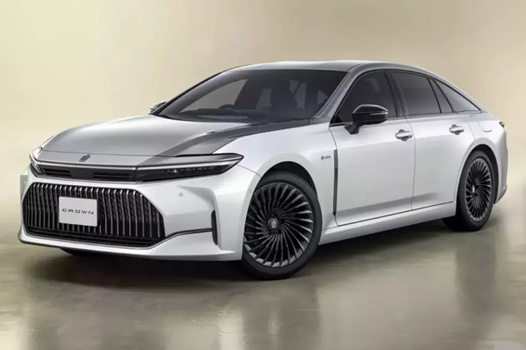 Toyota Crown Special Edition Z “The 70th” gây ấn tượng mạnh với phối màu ngoại thất hai tông: phần trên sơn kim loại Precious Metal kết hợp cùng màu trắng ngọc trai Precious White Pearl hoặc đen Precious Black Pearl ở phần dưới.