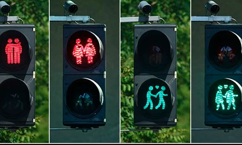 Đèn giao thông đồng tính siêu dị ở nước Áo