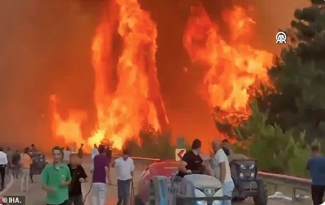 More than 1,760 people have been safely evacuated from villages in the northeast while about 2,000 firefighters are battling the blaze, according to the governor's office in Bursa. Photo: IHA. rung7.png