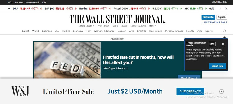 WSJ đi tiên phong thu phí người đọc trực tuyến từ năm 1997. Ảnh chụp màn hình. anh-2-baoin.jpg