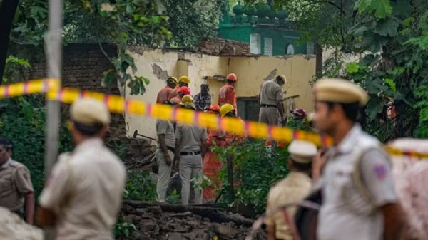 The scene of the partial roof collapse of a temple in Delhi, India. Photo: PTI. sap1.png