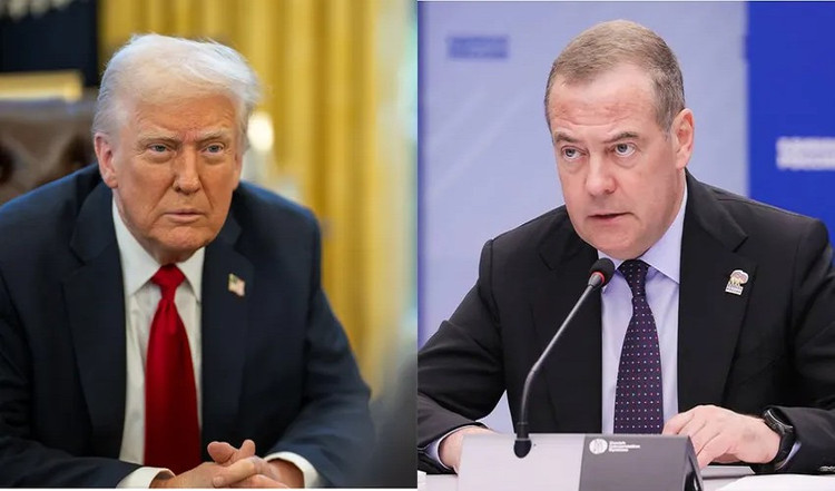 Tổng thống Trump (trái) và Phó Chủ tịch Hội đồng An ninh Nga Dmitry Medvedev. Ảnh: White House/Tass. trump.png