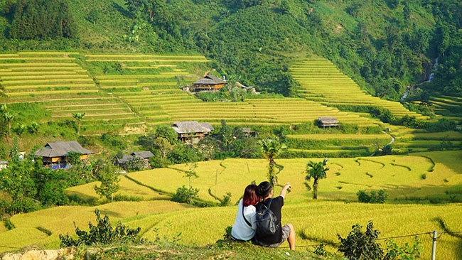 Ẩn mình giữa núi rừng Tây Bắc, xã Bản Liền (huyện Bắc Hà, Lào Cai) nằm cách thị trấn hơn 23km, là điểm đến lý tưởng cho những ai tìm kiếm vẻ đẹp hoang sơ và trải nghiệm văn hóa bản địa. Nơi đây hiện lên như một bức tranh yên bình, với ruộng bậc thang uốn lượn trên triền đồi, đồi chè xanh ngát trải dài tới tận chân trời và những ngôi nhà sàn gỗ mộc đơn sơ nép mình dưới tán cây rừng. Ảnh Internet