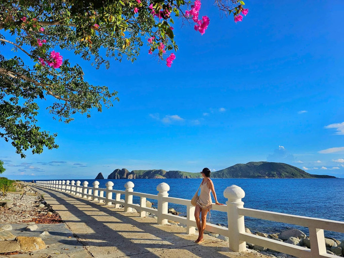 Cảm giác ngồi trên chiếc ghế gỗ nhỏ, trước hiên nhà nhìn ra biển xanh, lặng nghe tiếng sóng vỗ và tiếng gió hát qua hàng dừa… là một trải nghiệm vô giá giữa nhịp sống hối hả hiện đại. Ảnh Bá Duy
