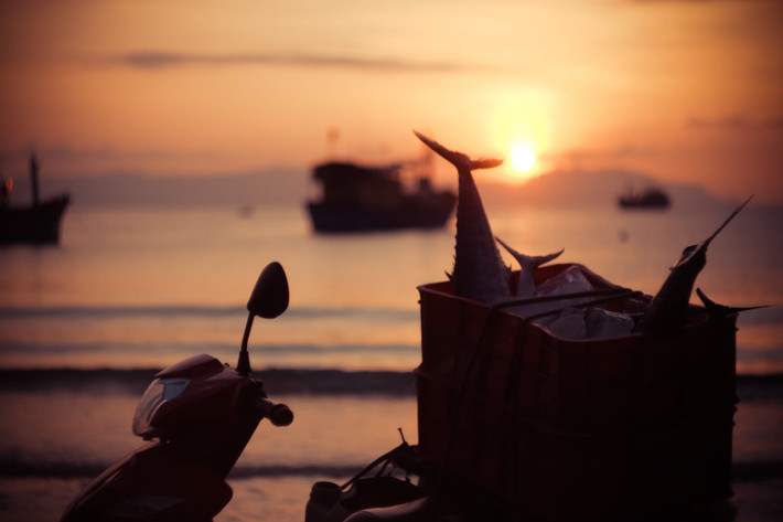 Mỗi sáng sớm, tiếng sóng vỗ đều đều hòa cùng tiếng nói cười, tiếng gọi nhau trên thuyền nhỏ tạo nên bản hòa ca đặc trưng của biển khơi. Ảnh Thư Biện
