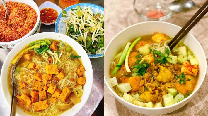 Một tô bún Xiêm Lo đầy đủ không thể thiếu những sợi bún mềm mại, cá lóc chiên giòn, đậu hũ chiên, trứng cút luộc và rau sống như giá, bắp chuối bào. Mỗi thành phần đều mang đến một hương vị riêng biệt nhưng lại hòa quyện vào nhau, tạo nên một tô bún vừa đậm đà, vừa thanh mát. Khi ăn, bạn có thể thêm chút chanh, ớt để tăng vị chua cay, khiến món ăn thêm phần hấp dẫn và đậm đà. Ảnh Đặc Sản Miền Sông Nước