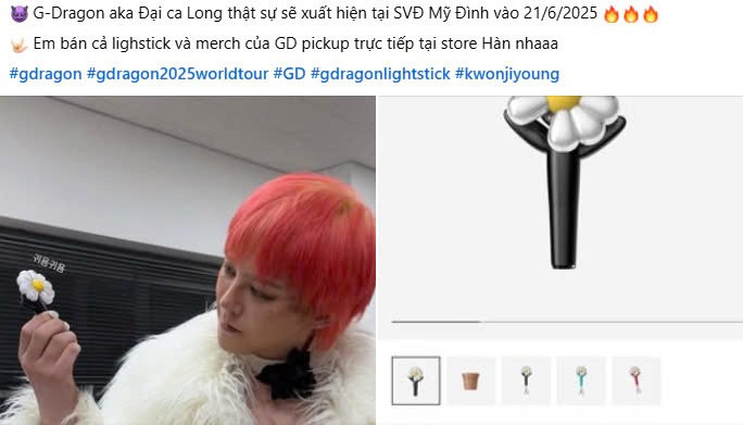 Thị trường lightstick vì thế trở nên nhộn nhịp chưa từng có. Với người hâm mộ, chiếc lightstick không chỉ là món phụ kiện mà còn là biểu tượng tinh thần, “phải có cho bằng được”. Ảnh Chụp màn hình Facebook