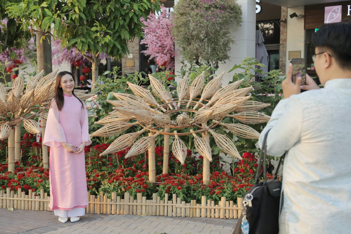 Thiếu nữ xúng xính áo dài check in đường hoa ở khu đô thị hiện đại nhất TP HCM.