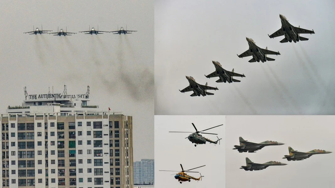 Cận cảnh tiêm kích Su30-MK2, trực thăng Mi luyện tập trình diễn