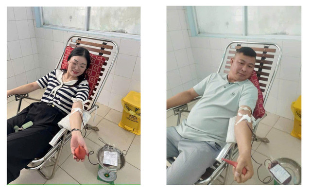 Chị Lý Thị Sửu - kế toán trường PTDTBT Giàng Chu Phìn, anh Nguyễn Văn Hưng viên chức Bệnh viện Đa khoa khu vực Mèo Vạc hiến máu cứu sản phụ - Ảnh BVCC untitled-2.png