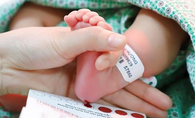 Bệnh viện Hà Nội lấy máu gót chân sau sinh sàng lọc bệnh cho trẻ - Ảnh BVCC lay-mau-got-chan.jpg