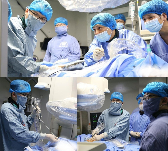 ThS.BS Trần Thanh Tùng và ekip thực hiện tán sỏi đường mật qua da bằng laser tại Bệnh viện Đa khoa tỉnh Phú Thọ - Ảnh BVCC giun-chui-mat-1.jpg