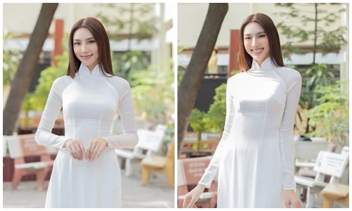 Thùy Tiên mặc áo dài trắng “gây thương nhớ” khi về trường cũ