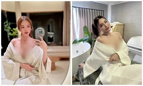 Hot girl cố tình kéo áo choàng tắm, để lộ gần hết vòng một