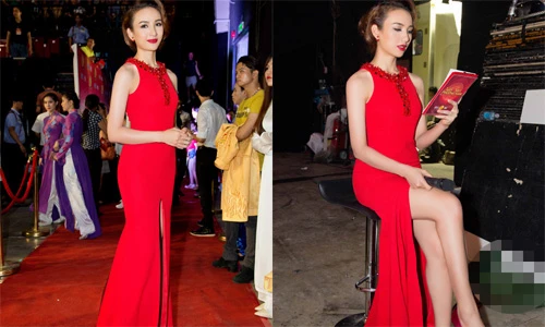 Hoa hậu Ngọc Diễm khoe chân dài với váy xẻ đùi cao