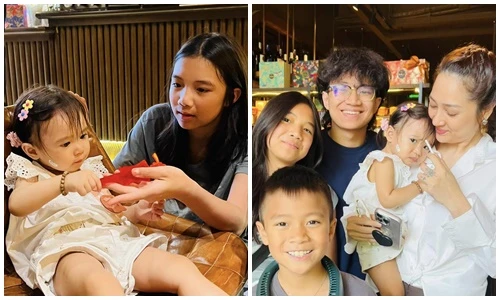 Con gái Bảo Anh bẽn lẽn bên mẹ khi gặp gia đình Hồng Ngọc