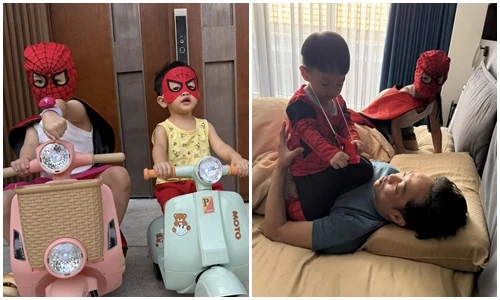 Cường Đô la khoe hai con hóa siêu nhân vô cùng đáng yêu