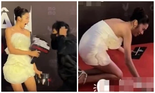 Bức xúc cảnh Lệ Nam bị hù dọa, ngã sõng soài trên thảm đỏ
