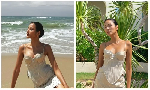 Á hậu Hoàng Thùy khoe làn da nâu bóng, vóc dáng gợi cảm