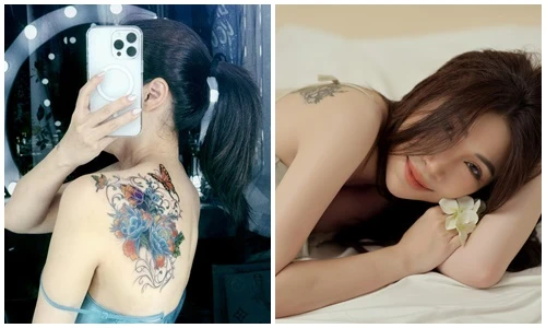 “Gái một con” Pha Lê để lộ vai trần, khoe hình xăm “khủng”