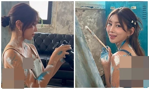 Vẽ tranh, hot girl cố tình mặc hở, khoe đường cong “ná thở“