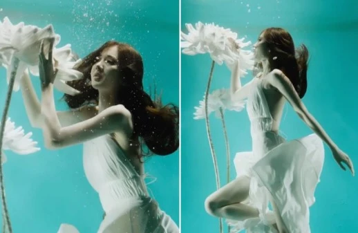 Vợ Hồ Quang Hiếu đẹp mặn mà chụp ảnh dưới nước