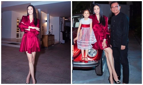 Hoa hậu Hà Kiều Anh gợi cảm trong tiệc mừng sinh nhật ông xã đại gia