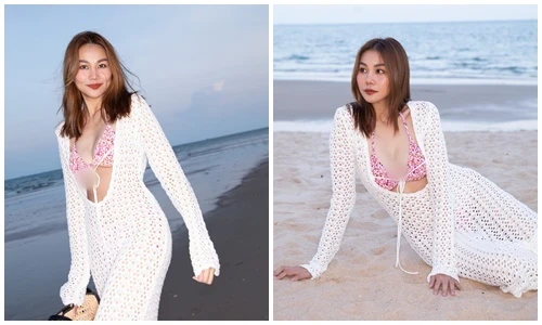 Thanh Hằng tung ảnh mặc nửa kín nửa hở trên biển