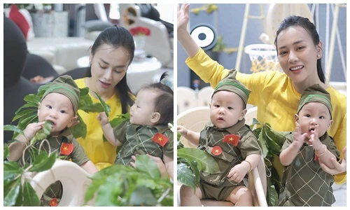 Cặp song sinh của Phương Oanh đáng yêu vô đối khi hóa chiến sĩ