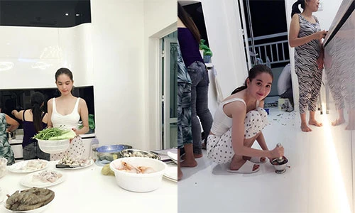 Ngọc Trinh vào bếp phục vụ nhân viên tại nhà triệu đô