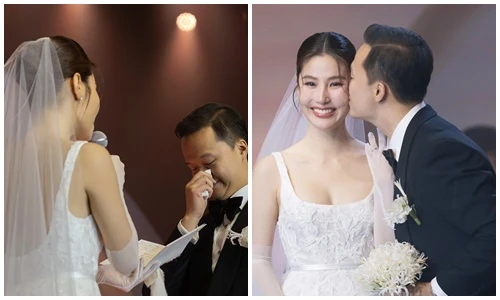 Cô dâu Diễm My 9x nói lời thề nguyện, chú rể bật khóc