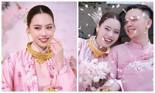 Á hậu Tâm Như đeo vàng trĩu cổ trong lễ đính hôn
