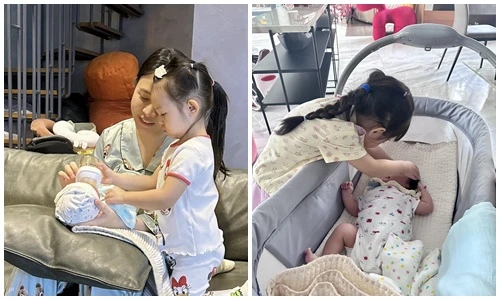 Con gái Đàm Thu Trang cưng chiều em trai