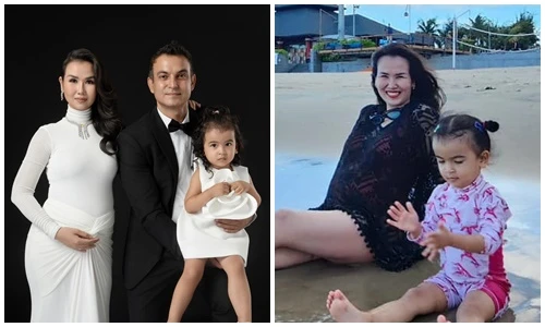 “Bà bầu” Võ Hạ Trâm đưa con gái lai Ấn Độ đi nghỉ dưỡng