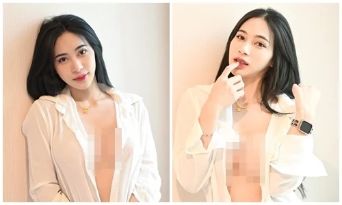 Hot girl siêu vòng một “quên nội y”, mặc sơ mi buông lơi