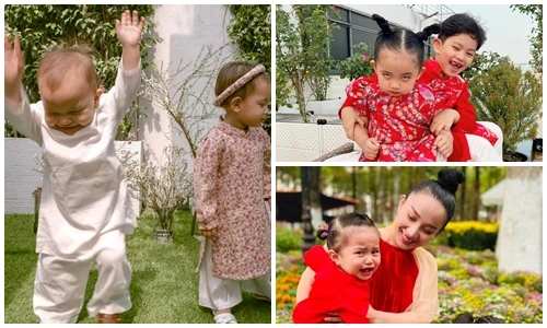 Diện áo dài đón Tết, nhóc tì nhà sao Việt biểu cảm hài hước