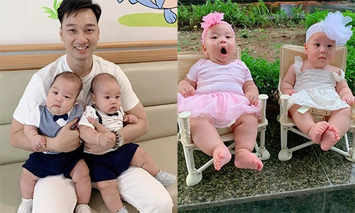 Vợ Thành Trung mát tay chăm cặp song sinh ngày càng bụ bẫm