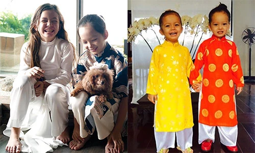 Ngắm cặp song sinh lai Tây của Hồng Nhung diện áo dài “đẹp xỉu“