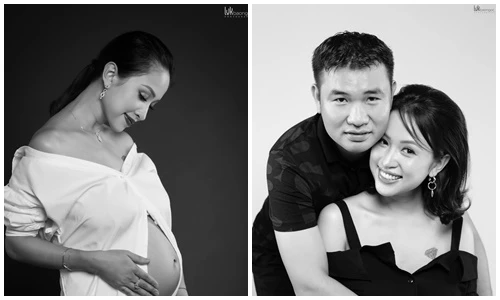 Vân Hugo khoe bụng bầu gợi cảm, tình tứ bên nửa kia