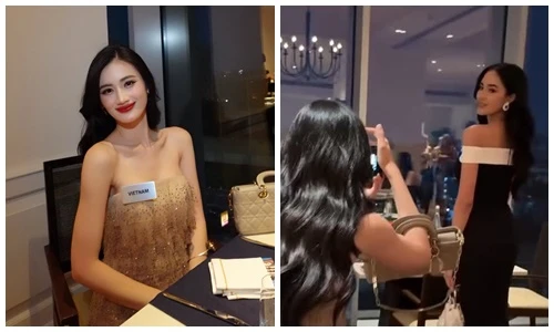 Ý Nhi lăn xả chụp ảnh cho cô bạn thân ở Miss World 2025