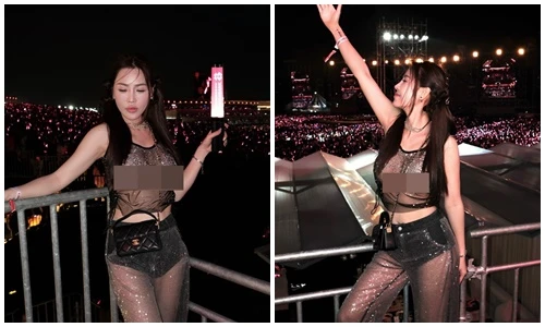 Quế Vân gây tranh cãi khi mặc hở bạo xem concert