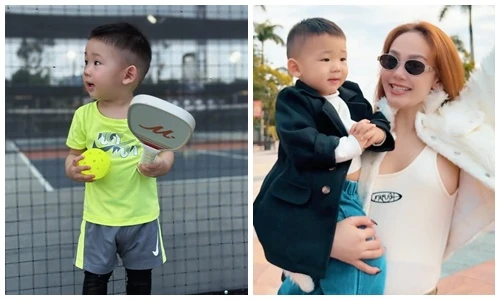 Minh Hằng khoe quý tử tập đánh pickleball