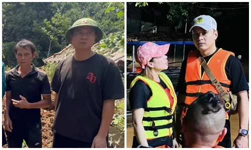 Hồ Hoài Anh - Hồng Đăng đến vùng lũ hỗ trợ bà con