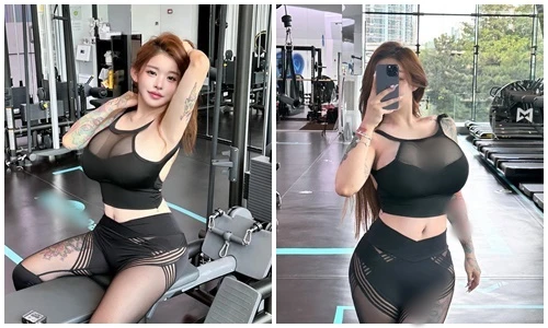 Hot girl xăm kín người mặc hở khoe vòng một “khủng” trong phòng tập