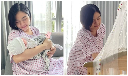 Loạt ảnh Vân Trang bên hai con sau khi sinh đôi