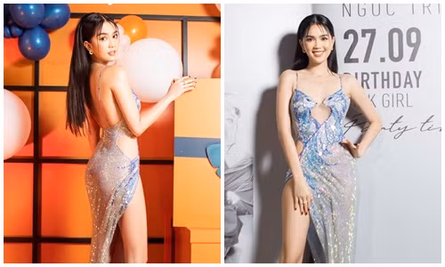 Ngọc Trinh diện đầm xẻ cao khoe dáng nuột nà trong tiệc sinh nhật