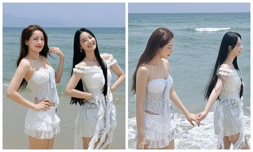 Chi Pu khoe dáng gợi cảm bên mỹ nhân xứ Trung khi đi biển