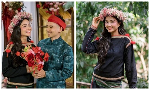 H'hen Niê tình tứ bên chồng trong lễ ăn hỏi