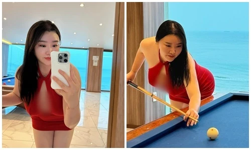 Ngượng đỏ mặt trước hot girl siêu vòng 1 hớ hênh khi chơi bida